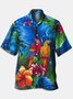 Mens Fancy Hawaiian Floral Parrots Print Casual Short Sleeve Aloha Shirt