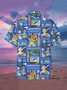 Mens Retro  Hawaiian Wonderland Print Hydrocool Fabric Quick Dry Casual Breathable Short Sleeve Aloha Shirt