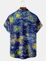 Mens Art Painting Starry Night Print Lapel Chest Pocket Short Sleeve Funky Aloha Shirts