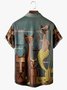 Men's Cat Illustration Print Moisture Absorbent Breathable Fabric Fashion Hawaiian Lapel Short Sleeve Shirt