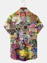 Men Hippies Skull Peace Love Print Front Buttons Soft Breathable Casual Hawaiian Shirt