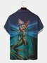 Men's Mermaid Print Casual Fabric Fashion Lapel Short Sleeve Shirt