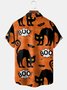Mens Funky Halloween Cats Print Front Buttons Soft Breathable Chest Pocket Casual Hawaiian Shirts