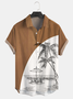 Cotton Linen Plant Floral Coconut Tree Print Lapel Cozy Linen Shirt