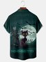 Men's Halloween Black Cat Print Casual Breathable Short Sleeve Shirt