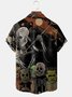 Mens Halloween Skull Print Front Buttons Soft Breathable Chest Pocket Casual Hawaiian Shirts