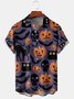 Men's Halloween Pumpkin & Skull & Cat Print Casual Breathable Short Sleeve Shirt