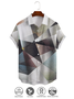 Cotton Linen Style Geometric Color Block Gradient Print Men's Cotton Linen Short Sleeve Shirt