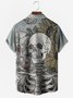 Men's Halloween Floral Print Moisture Wicking Fabric Fashion Lapel Short Sleeve Shirts