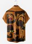 Men's Halloween Cat Print Moisture Wicking Fabric Fashion Lapel Short Sleeve Shirts