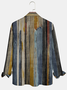 Casual Art Collection Abstract Gradient Vintage Wood Grain Pattern Lapel Long Sleeve Print Shirt Top