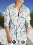 Cotton and linen style geometry line printing comfortable flax long sleeve Shirt