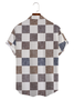 Cotton and linen printed plaid style geometry comfortable linen shirts with short sleeves