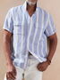 Cotton linen style American casual Lapel stripe cotton linen Long Sleeve Shirt