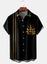 Men's Vintage Gold Christmas Tree Print Fashion Hawaiian Short Sleeve Shirt