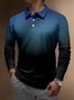 Striped Gradient Buttons Long Sleeve Polo