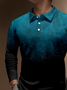 Gradient Abstract Starry Button Long Sleeve Polo