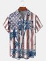 American Flag Coconut Tree Chest Pocket Short Sleeve Hawaiian Shirt