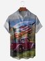 American Flag Truck Chest Pocket Short Sleeve Casual Shirt