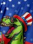 4th of July Dinosaur Chest Pocket Short Sleeve Casual Shirt