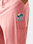 Cotton Plain Coconut Tree Embroidered Bermuda Cargo Pants