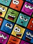 Cartoon Expression Chest Pocket Short Sleeve Casual Shirt