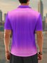 Gradient Color Abstract Stripe Zip Short Sleeve Casual Polo Shirt