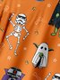 Halloween Skeleton Robot Chest Pocket Short Sleeve Holiday Shirt
