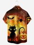 Halloween Cat Spider Pumpkin Chest Pocket Short Sleeve Shirt