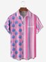 Pink Striped Palm Chest Pocket Short Sleeve Hawaiian Shirt