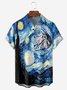 Starry Night Flying Machine Chest Pocket Short Sleeve Hawaiian Shirt