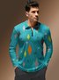 Mid Century Color Block Geometric Zip Long Sleeve Casual Polo Shirt