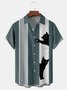 Big Size Cat Chest Pocket Short Sleeve Bowling Shirt