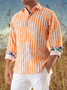 Striped Stitching Contrasting Plant Flowers Long Sleeve Casual Shirt
