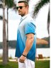Hardaddy Mens Ombre Gradient Print Front Buttons Soft Breathable Chest Pocket Casual Hawaiian Shirt