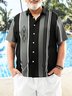 Big Size Geometric Stripe Chest Pocket Short Sleeve Shirt
