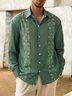 Floral Chest Pocket Long Sleeve Guayabera Shirt