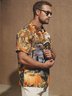Men's Thanksgiving Turkey Print Casual Short Sleeve Hawaiian Shirt with Breast Pocket