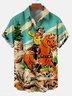 Men's Retro Western Cowboy Pocket Equestrian Casual Loose Comics Print Up To 4XLT Shirt