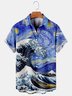 Mens Ukiyo-e Oil Painting Style Printed Casual Breathable Hawaiian Short Sleeve Shirt