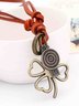 Men's Vintage Plain Four Leaf Clover Leather Necklace