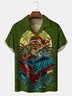 Men's Santa Print Casual Fabric Fashion Lapel Short Sleeve Shirt