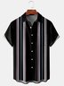 Mens Classic Striped Print Lapel Chest Pocket Short Sleeve Funky Bowling Shirts