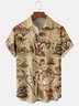 Resort Style Hawaiian Series Mermaid Shark Coconut Tree Element Pattern Lapel Short-Sleeved Chest Pocket Shirt Printed Top