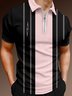 Casual Art Collection Mid-Century Striped Geometric Color Block Pattern Lapel Short Sleeve Polo Print Top