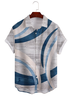 Cotton Linen Style Geometric Divided Abstract Print Men's Cotton Linen Short Sleeve Shirt