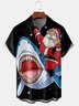 Hardaddy Men's New Shark Santa Print Casual Breathable Hawaiian Short Sleeve Shirt