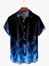 Men's Halloween Fire Print Anti-Wrinkle Moisture Wicking Fabric Fashion Hawaiian Lapel Short Sleeve Shirt