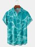 Mens Ocean Print Front Buttons Soft Breathable Chest Pocket Casual Hawaiian Shirt
