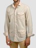 Cotton and Linen Multi-Bag Casual Workwear Long Sleeve Shirt